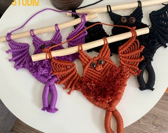 Murciélago de macramé para colgar en la pared, decoración de pared de macramé para Halloween, Dark Academia, decoración gótica para el hogar, regalos de Halloween, decoración de brujas, temporada espeluznante - T3069