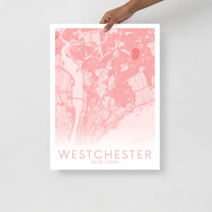 Póster del mapa de Westchester / rosa claro
