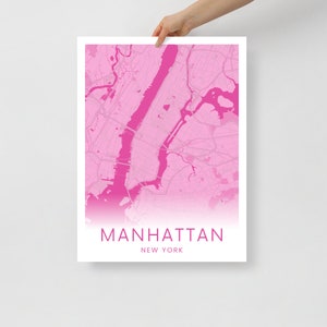 Affiche de carte de Manhattan New York | Rose vif | NYU Colombie