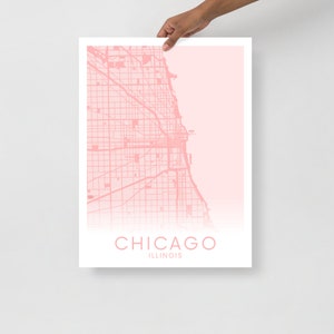 Chicago kaartposter | Lichtroze