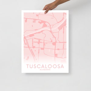Affiche de carte de Tuscaloosa Alabama | Rose clair | Université de l'Alabama