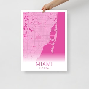 Miami Florida Map Poster | Hot Pink | University of Miami