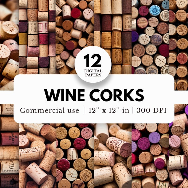 12 Wine Cork Digital Paper Bundle, 12x12, JPG Download, Realistic, Stock Photo Backgrounds, For Tumbler Wraps, Sublimation, Covers, Prints