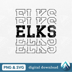 Elanden digitale download, PNG- en SVG-bestanden, transparante achtergrond, College Varsity-lettertype met fade-out, voor sportteammascotte, cheershirt