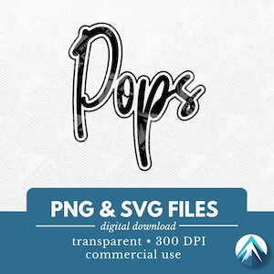 Pops Digital Download, plik PNG i SVG, przezroczyste tło, czcionka Graffiti Cursive, zarysowane czarne litery, do naklejek, kalkomanii, koszulek