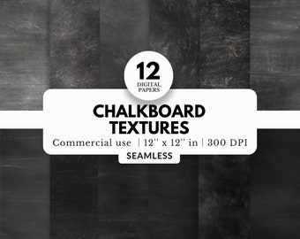 12 Chalkboard Textures Digital Papers, Seamless Patterns, 12x12, JPG, Realistic Blackboard Surface, Office Advertising, School Classrooms