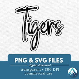 Tigers Digitaler Download, PNG- und SVG-Dateien, transparenter Hintergrund, Graffiti-Umriss, Für Sportteam-Shirts, Maskottchen, Let's Go School Spirit