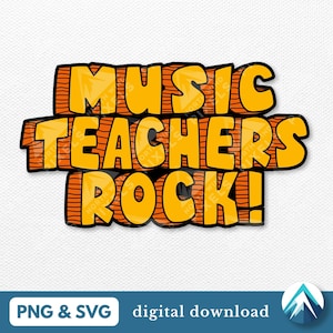 Musiklehrer-Rock-Digital-Download, PNG- und SVG-Dateien, Steinzeit Schrift, Höhlenmensch-Stil, für Kinder-Shirt, Schullehrer, Abziehbilder, Aufkleber