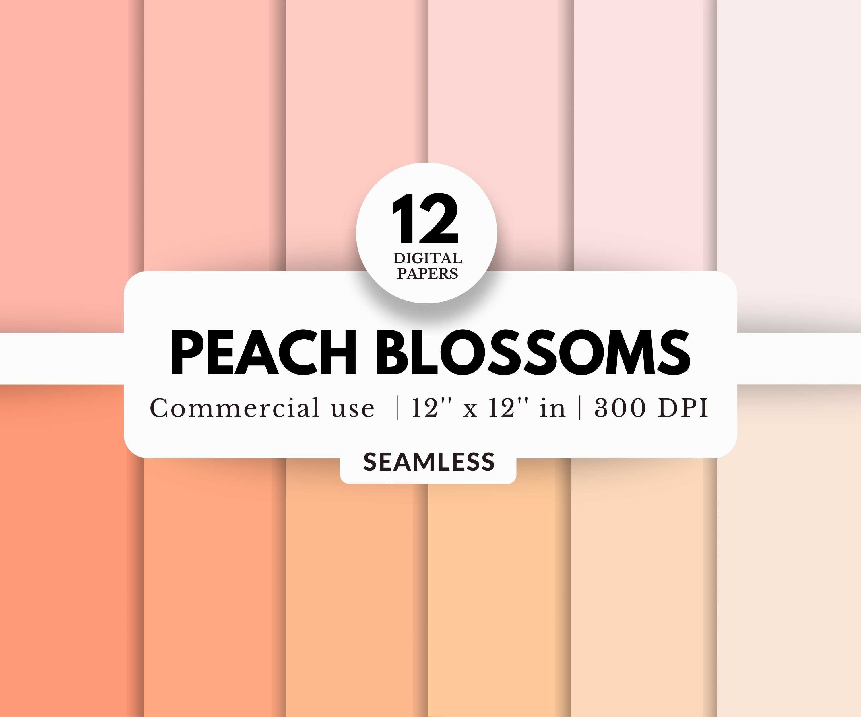 12 Peach Blossoms Digital Papers Bundle, Seamless, 12x12, Light Pink and Pastel Orange Color Palette, Solid Colors, Plain Sheets, Planners