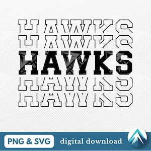 ホークス デジタル ダウンロード、PNG および SVG ファイル、透明な背景、フェードアウト付き大学代表フォント、スポーツ チーム用、鳥のマスコット、アパレル