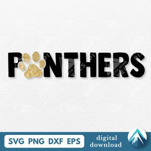 パンサーズの足跡付きデジタルダウンロード、SVG PNG DXF EPS、透明、大きな太字、学校のスポーツチームリーグ用、Tシャツ、転写