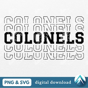 Coronéis Digital Download, PNG e arquivos SVG, fundo transparente, fonte College Varsity, efeito de desbotamento, arte de linha, para equipe esportiva escolar