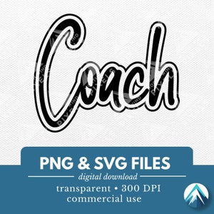 Coach Digital ダウンロード、PNG および SVG ファイル、透明な背景、グラフィティのアウトライン、スポーツ チーム シャツ、ジャージの背面、スクール スピリット ウェア