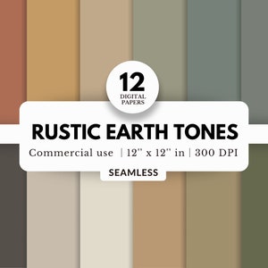 12 rustikale digitale Papiere in Erdtönen, aneinanderstellbare Drucke, 12x12, neutrale Volltonfarben, DIY Printables, Basispapier für Journals und Planer