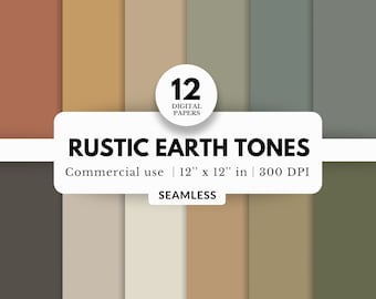 12 Rustic Earth Tone Digital Papers, Tileable Prints, 12x12, Neutral Solid Colors, DIY Printables, Base Paper for Journals and Planners