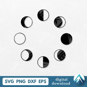 Téléchargement numérique des phases de la lune dans un cercle, Svg Png Dxf Eps, Transparent, SVG des Phases de la lune, croissant de lune, contour de la Silhouette, nouvel an lunaire