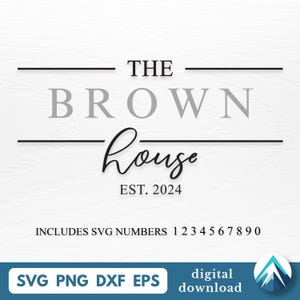 Het huis monogram digitale download, Svg Png Dxf Eps, voeg je familienaam en EST-jaardatum toe, voor voordeurborden, aankoop nieuwe woning