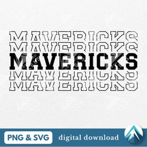 Mavericks Digital Download, arquivos PNG e SVG, fundo transparente, fonte College Varsity, contorno desbotado, efeito de eco, roupa de espírito escolar