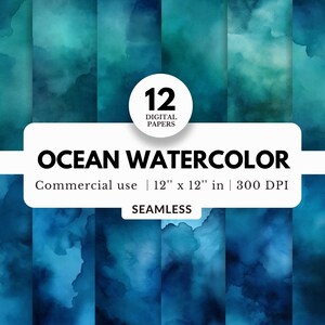 Könnte beinhalten: Zwölf digitale nahtlose Aquarellpapiere in Blautönen und Grüntönen, perfekt für Bastel- und Designprojekte. Die Papiere sind 30,5 cm x 30,5 cm groß und haben eine Auflösung von 300 DPI.