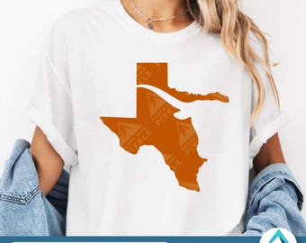 Texas State with Longhorn Silhouette Digital Download, Svg Png Dxf Eps Files, Transparent Background Clipart, Orange, Texas State Shape