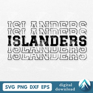 Islanders digital nedladdning, Svg Png Dxf Eps, Clipart med transparent bakgrund och lager, staplat college Varsity-typsnitt med fade out