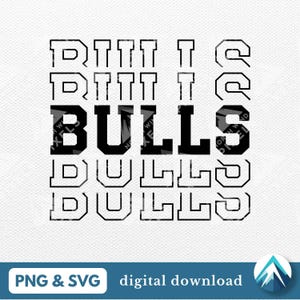 Bulls Digital ダウンロード、PNG および SVG ファイル、透明な背景、フェードアウト付き大学代表フォント、スポーツ チーム マスコット、スウェットシャツ