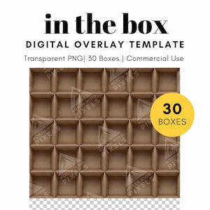 30 plantillas digitales de cajas de cartón vacías, PNG, cuadrícula de 6 x 5, fondo transparente, fotografía en la caja para fotos escolares, grupos de estudiantes
