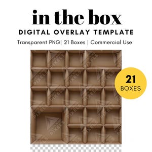 21 Plantillas digitales de cajas de cartón vacías, PNG, cuadrícula, fondo transparente, fotografía en la caja para aulas escolares, oficinas, tarjetas