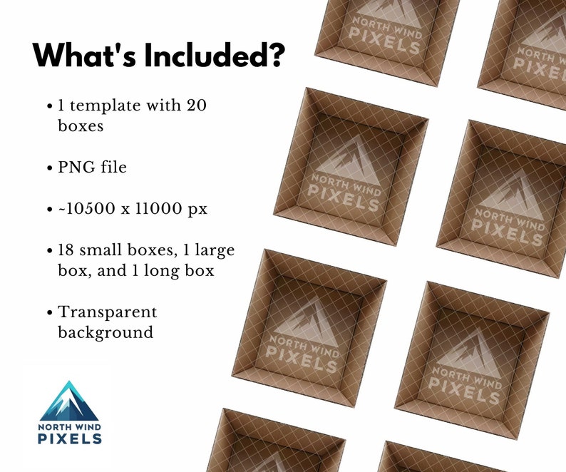 20 Empty Cardboard Box Digital Template, PNG, Grid, Transparent ...