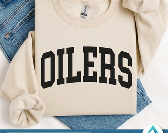 Oilers with Curved College Letters Digital Download, Svg Png Dxf Eps Files, Transparent Clipart, Arched Varsity Lettering, Digital Artwork