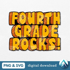 Download digital de Fourth Grade Rocks, arquivo PNG e SVG, fonte Stone Age, estilo Caveman, para camisetas infantis, decalques, adesivos, professores da 4ª série