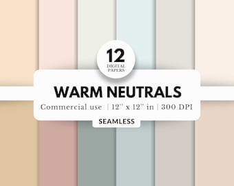 12 Warm Neutrals Digital Paper Bundle, Seamless Patterns, JPG Download, Set of Muted Solid Colors, Washed Out and Faded, Soft Beige Palette