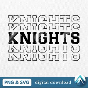 Download digital do Knights, arquivo PNG e SVG, fundo transparente, fonte empilhada do College Varsity, efeito de fade out, para time esportivo escolar