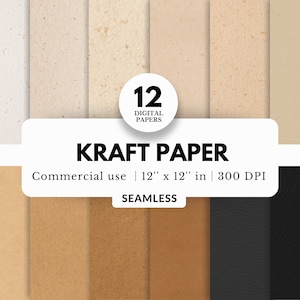 12 papéis digitais de papel Kraft, padrões sem costura, 12x12, JPG, textura de papel realista, páginas em branco simples, papel de fundo salpicado, artesanato