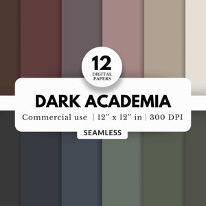 May include: Twelve digital papers in a dark academia theme. The papers are in shades of brown, gray, and green. Each paper is 12 inches by 12 inches and 300 DPI. The papers are seamless.