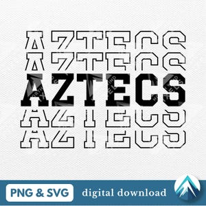 Download digitale Aztecs, file PNG e SVG, sfondo trasparente, font College Varsity con dissolvenza, per la squadra sportiva della scuola, mascotte
