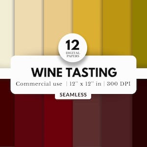 12 papiers numériques de dégustation de vin, téléchargement JPG, palette de couleurs unies avec vin rouge et vin blanc, chardonnay, pour vignoble, sommelier, vignoble