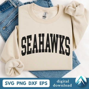 Seahawks with Curved College Letters Digital Download, Svg Png Dxf Eps File, Transparent Clipart, Classic Arched Varsity Letters, For Crafts