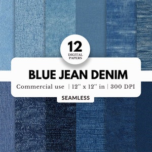 12 Blue Jean Denim Digital Paper Pack, Seamless Patterns, 12x12, Realistic Fabric Textures, Southwestern Cowboy, Light and Dark Blue Jeans