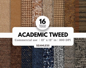 16 Academic Tweed Digital Papers, Seamless Patterns, 12x12, Rough Fabric Texture, Professor, For Phone Case, Sublimation, Throw Pillows