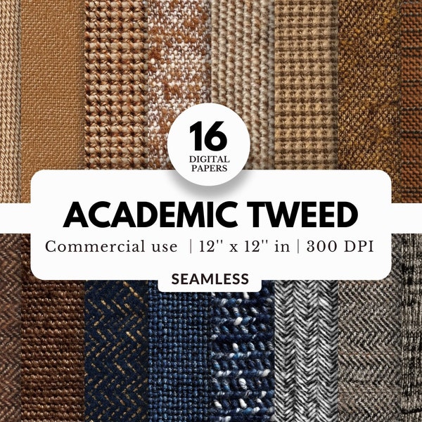 16 Academic Tweed Digital Papers, Seamless Patterns, 12x12, Rough Fabric Texture, Professor, For Phone Case, Sublimation, Throw Pillows