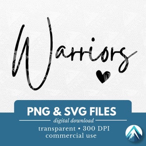 Warriors Digital ダウンロード、PNG および SVG ファイル、小さなハート、透明な背景、ベクター グラフィックス、学校のスポーツ チームのシャツ用、クリップ アート