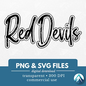 Descarga digital de los Diablos Rojos, archivos PNG y SVG, fondo transparente, letras cursivas en grafiti, camisetas de equipos deportivos, mascota de la clase, espíritu escolar
