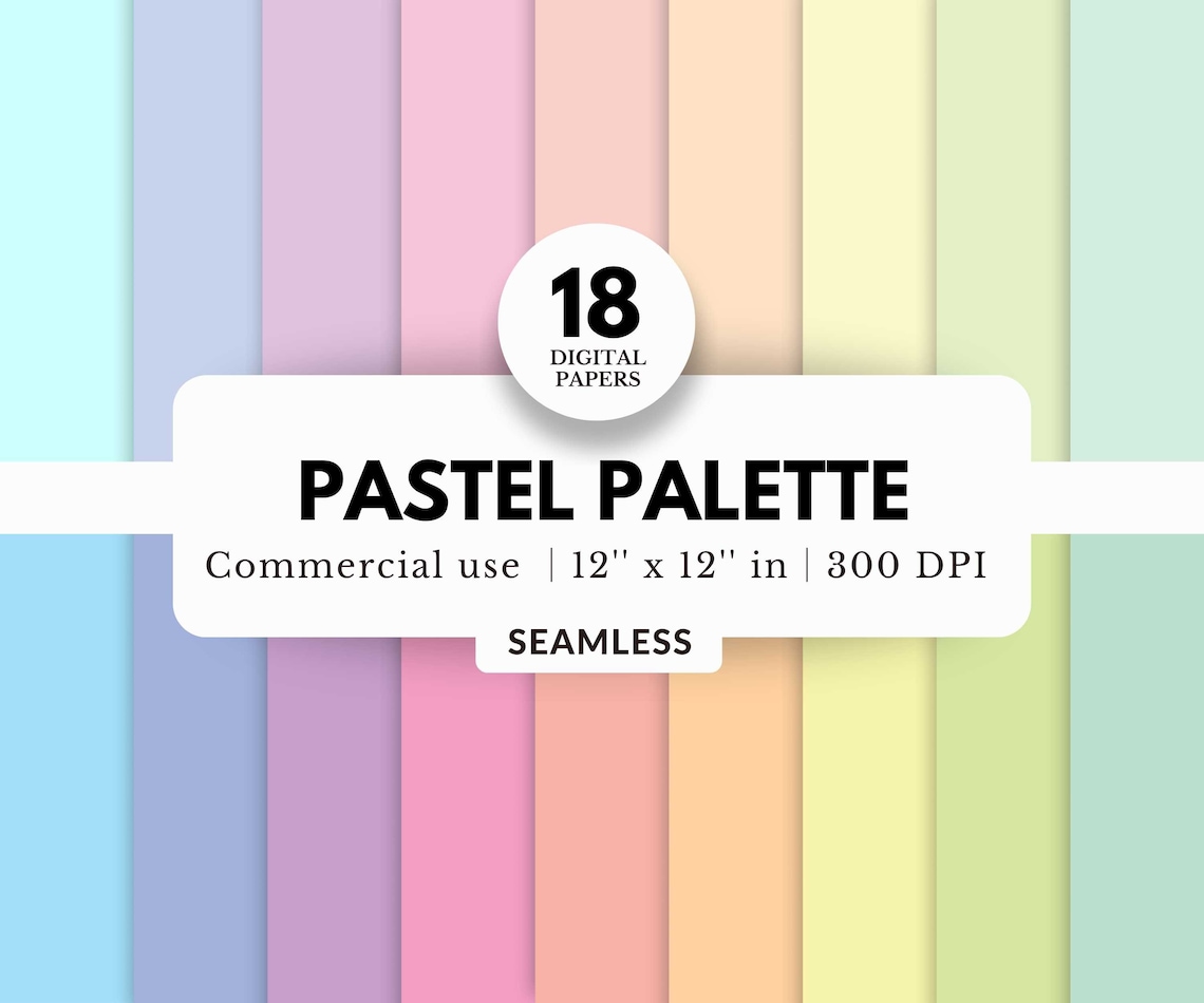 18 Pastel Palette Digital Paper Bundle, Solid Colors, 12x12, JPG ...
