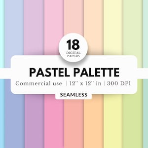 18 Pastell Palette Digitales Papier Bundle, Volltonfarben, 12x12, JPG Download, sanft gedämpfter Regenbogen, einfache Hintergründe, einfache Grundlagen für das Basteln