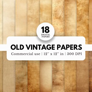 18 alte Vintage Papiere, Digitale Texturen, 12x12, JPG Download, mit Tee gebeizt und verwittert, leere Seiten für Junk Journal, Collagen
