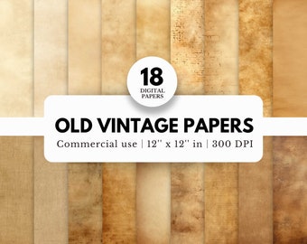 18 Old Vintage Papers Digital Textures, 12x12, JPG Download, Tea Stained, Distressed and Weathered, Blank Pages for Junk Journal, Collages