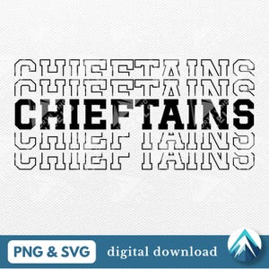 Download digitale Chieftains, file PNG e SVG, sfondo trasparente, font College Varsity con dissolvenza, per la squadra sportiva della scuola, mascotte