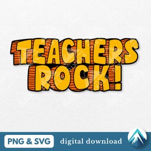 Descarga digital de Teachers Rock, archivos PNG y SVG, fuente de la Edad de Piedra, estilo cavernícola, camiseta para niños, maestros de escuela, calcomanías, pegatinas, plantillas