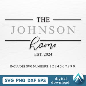 Téléchargement numérique du monogramme à la maison, Svg Png Dxf Eps, ajoutez le nom de famille et la date de l'année HNE, pour les plaques de porte d'entrée, achat d'une nouvelle maison